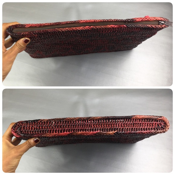 Vintage Mister Ernest red and black wicker structured clutch handbag - Picture 5 of 11